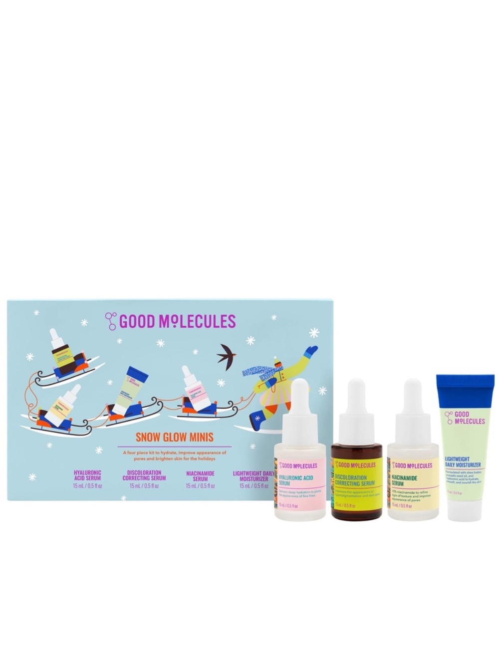 GOOD MOLECULES Snow Glow Minis Skincare Set - 3 Serums & Moisturizer